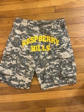 Men’s Digital Camo Cargo Shorts in Gray with Yellow Logo